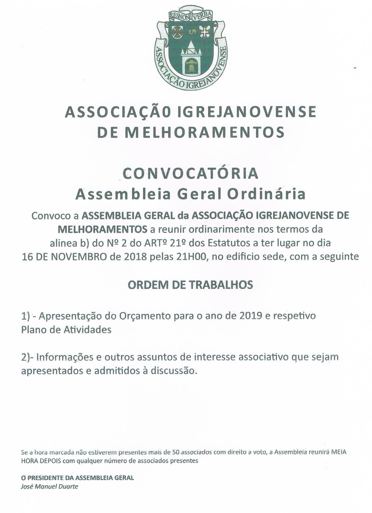 Convocatória da Assembeia Geral